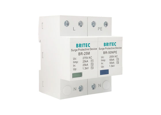 Тип 1+2+3 Защитники от перенапряжений Термопластичный SPD молниезащитник 25kA