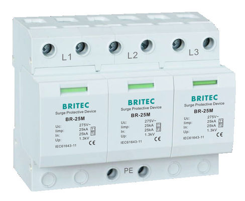 BRITEC BR-25M T1+T2 B+C 3P DIN Rail 35mm Spd T1 варисторный захватник типа1 защитник от захвата 3p