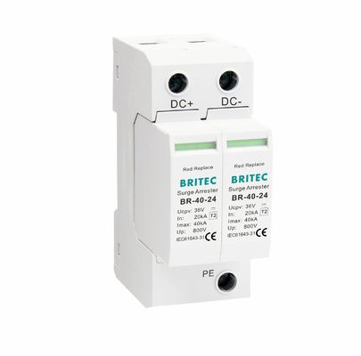 BR-40-24 T2 Устройство защиты от перенапряжений постоянного тока 40kA 24V SPD с термопластичным корпусом UL94-V0 для перенапряжений