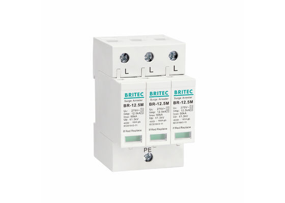 12.5kA Iimp 3-фазный DIN Rail Mount Surge Protector и Surge Arrester для систем переменного тока