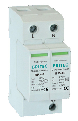 BR-40 2P 150V-440V Устройство защиты от перенапряжения 20kA-200kA Spd Задержка перенапряжения молнии