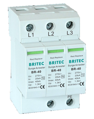 BR-40 2P 150V-440V Устройство защиты от перенапряжения 20kA-200kA Spd Задержка перенапряжения молнии
