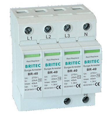 Arrester предохранения от молнии Spd прибора защиты от перенапряжения BRITEC BR-40 4P трехфазный