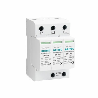 BR-40 690 3P Тип 2 690V 800V 1000V высоковольтный защитник от перенапряжения модульный захватчик 3-фазного устройства защиты от перенапряжения