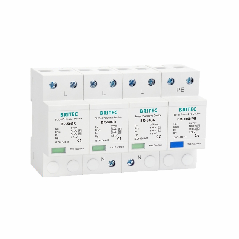 Высокая энергия 150V/275V/320V SPD ограничителя перенапряжения T1 50KA 3P+NPE класса I