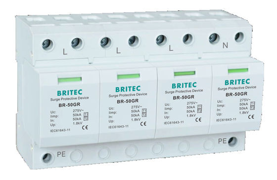 BR-50GR 1P 50kA Тип 1 Устройство защиты от перенапряжения AC Din Rail Разрядник перенапряжения SPD