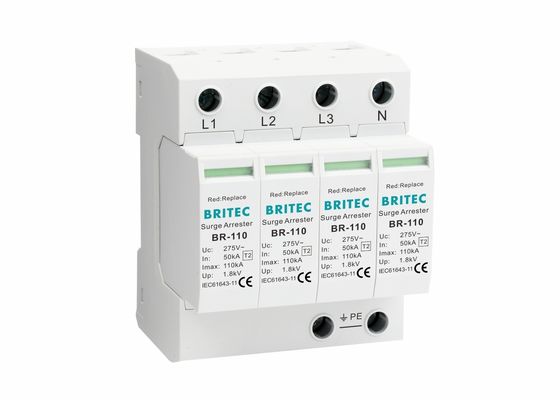 110kA SPD 4-полюсный защитник от перенапряжения переменного тока низкое остаточное напряжение