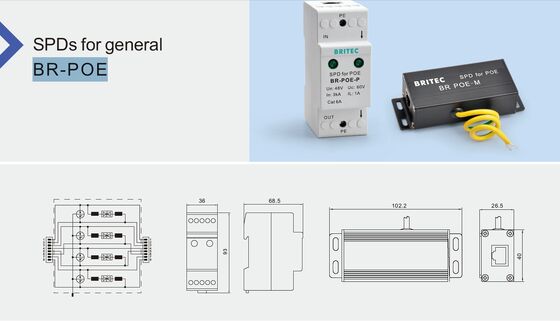 BR-POE-M POE защитник от перенапряжения с номинальным током 3kA DIN Rail и защитой IP20 для сетей RJ45