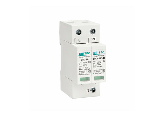 IEC 61643-11 Устройство защиты от перенапряжений типа 2 с защитой от молнии 40kA 1P+NPE и монтажом на рельсы DIN