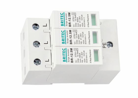 12.5kA Iimp 3-фазный DIN Rail Mount Surge Protector и Surge Arrester для систем переменного тока